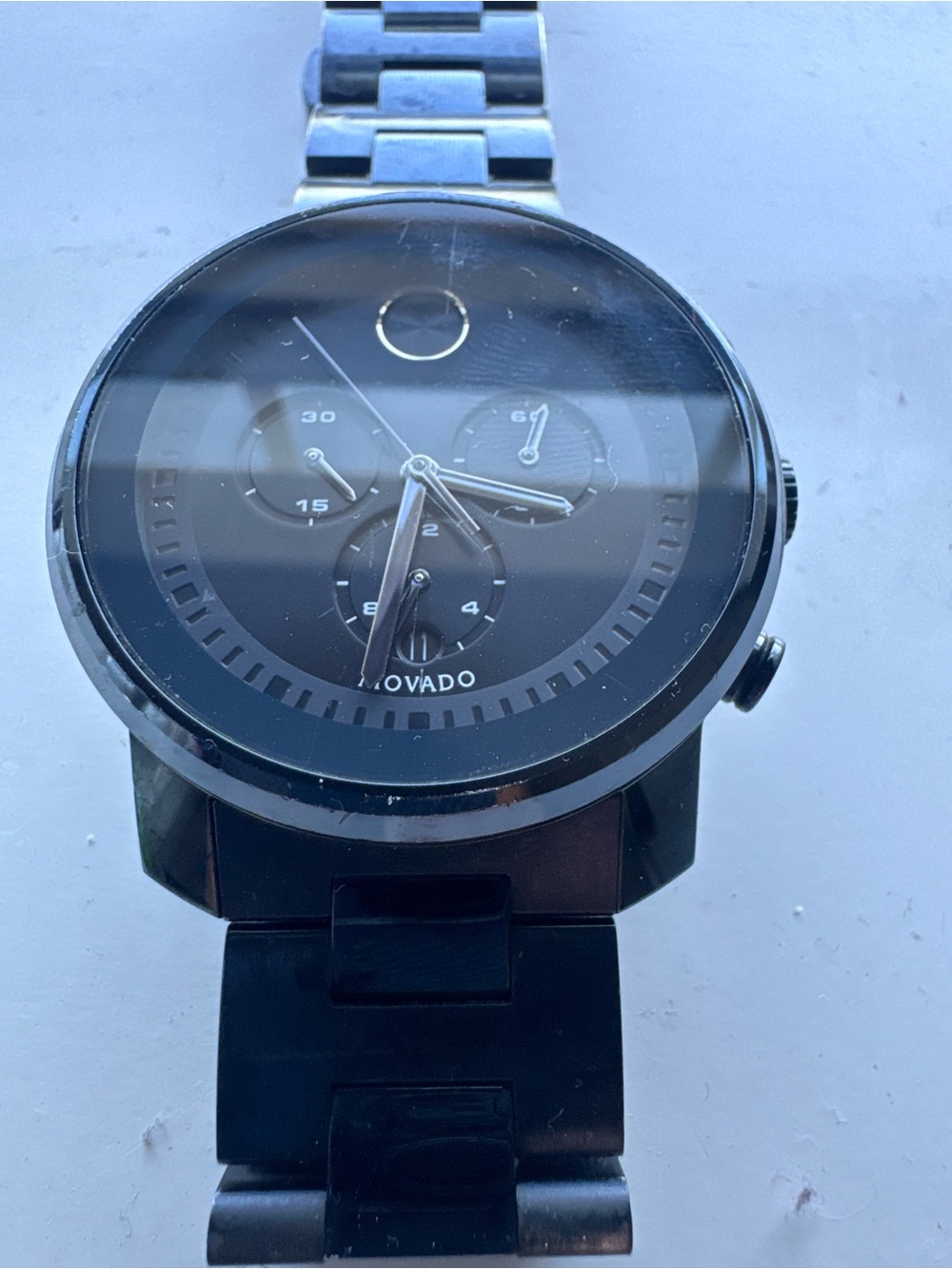 Movado Black Stainless Steel Watch with Gold Accent Dot